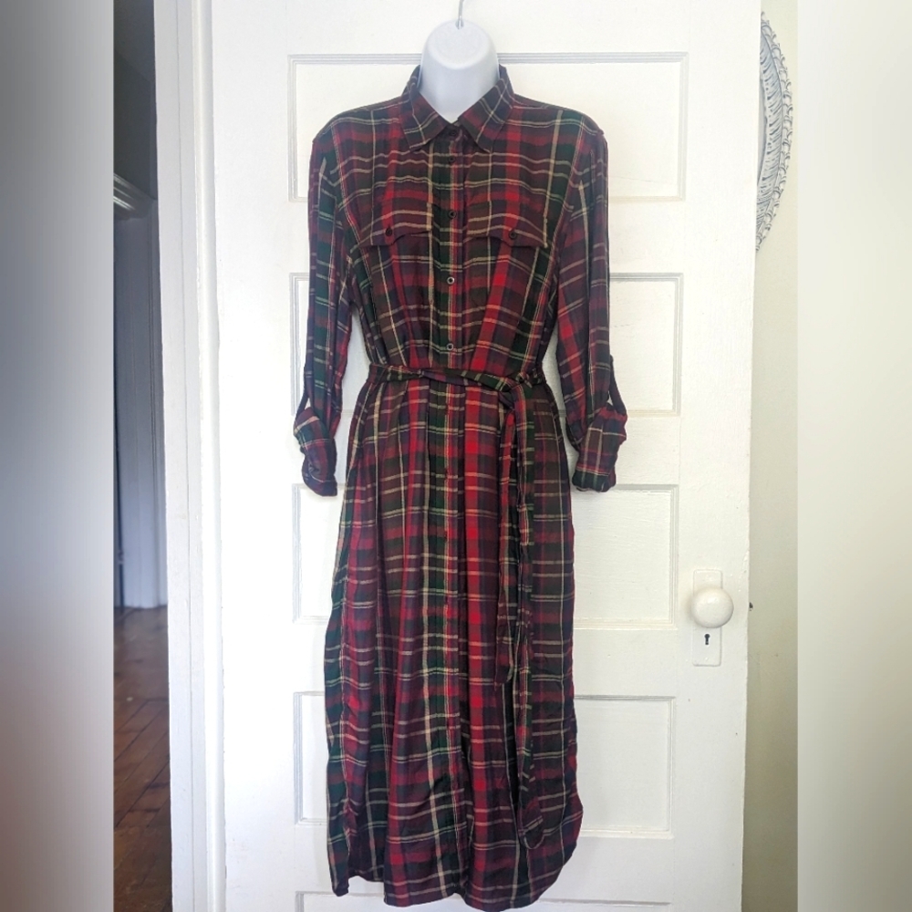 NWT RALPH LAUREN PLAID SHIRTDRESS GREEN DEEP RED SIZE 6